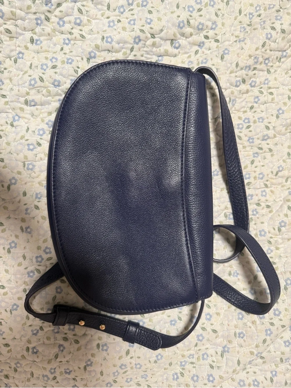Tory Burch Navy Pebbled Leather Crossbody with Gold Logo